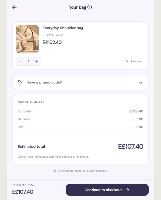 WooApp cart with product image, quantity control and server totals